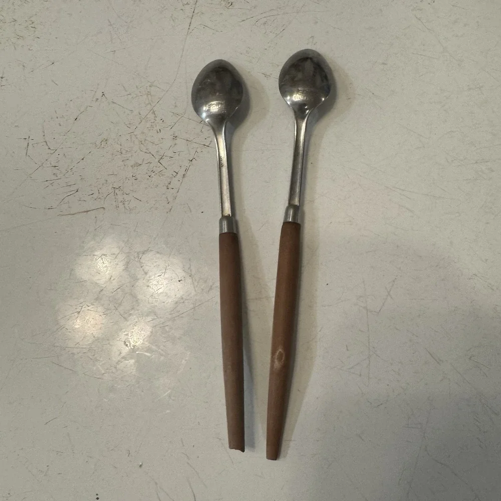 2 pc Vintage EPIC stainless Iced Tea Sooon Japan pine cone Pattern ‎ HTF Rare